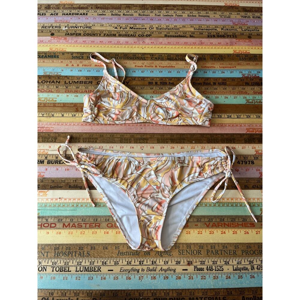 Hurley Women’s Floral Bikini Set Size S Tie Swimwear Two Piece Swimsuit Yellow